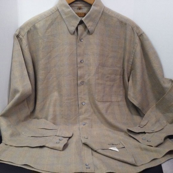 Vintage Gillio Premier LS Plaid Shirt Shell Button-Down Men-L Pocket Cotton Tan - Picture 3 of 12